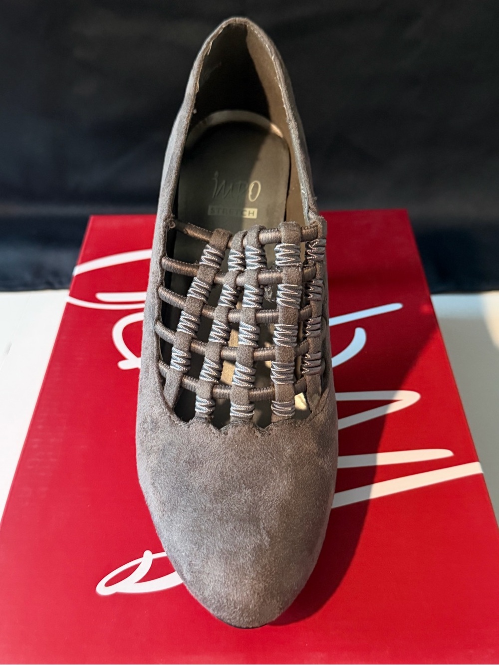 Impo Woven Suede Heels in Taupe
